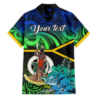 Personalised Malampa Day Family Matching Long Sleeve Bodycon Dress and Hawaiian Shirt Vanuatu Flowers with Malampa Emblem Tribal Pattern LT9 - Polynesian Pride