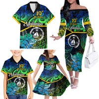 Personalised Malampa Day Family Matching Off Shoulder Long Sleeve Dress and Hawaiian Shirt Vanuatu Flowers with Malampa Emblem Tribal Pattern LT9 - Polynesian Pride