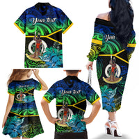 Personalised Malampa Day Family Matching Off Shoulder Long Sleeve Dress and Hawaiian Shirt Vanuatu Flowers with Malampa Emblem Tribal Pattern LT9 - Polynesian Pride