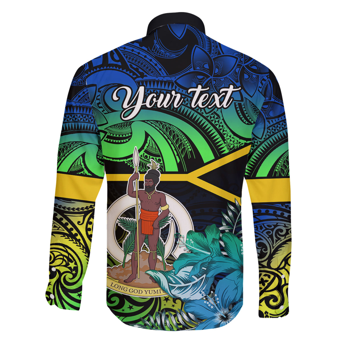 Personalised Malampa Day Family Matching Off Shoulder Long Sleeve Dress and Hawaiian Shirt Vanuatu Flowers with Malampa Emblem Tribal Pattern LT9 - Polynesian Pride