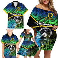 Personalised Malampa Day Family Matching Off Shoulder Short Dress and Hawaiian Shirt Vanuatu Flowers with Malampa Emblem Tribal Pattern LT9 - Polynesian Pride
