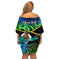 Personalised Malampa Day Family Matching Off Shoulder Short Dress and Hawaiian Shirt Vanuatu Flowers with Malampa Emblem Tribal Pattern LT9 - Polynesian Pride