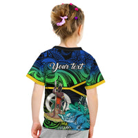 Personalised Malampa Day Kid T Shirt Vanuatu Flowers with Malampa Emblem Tribal Pattern LT9 - Polynesian Pride