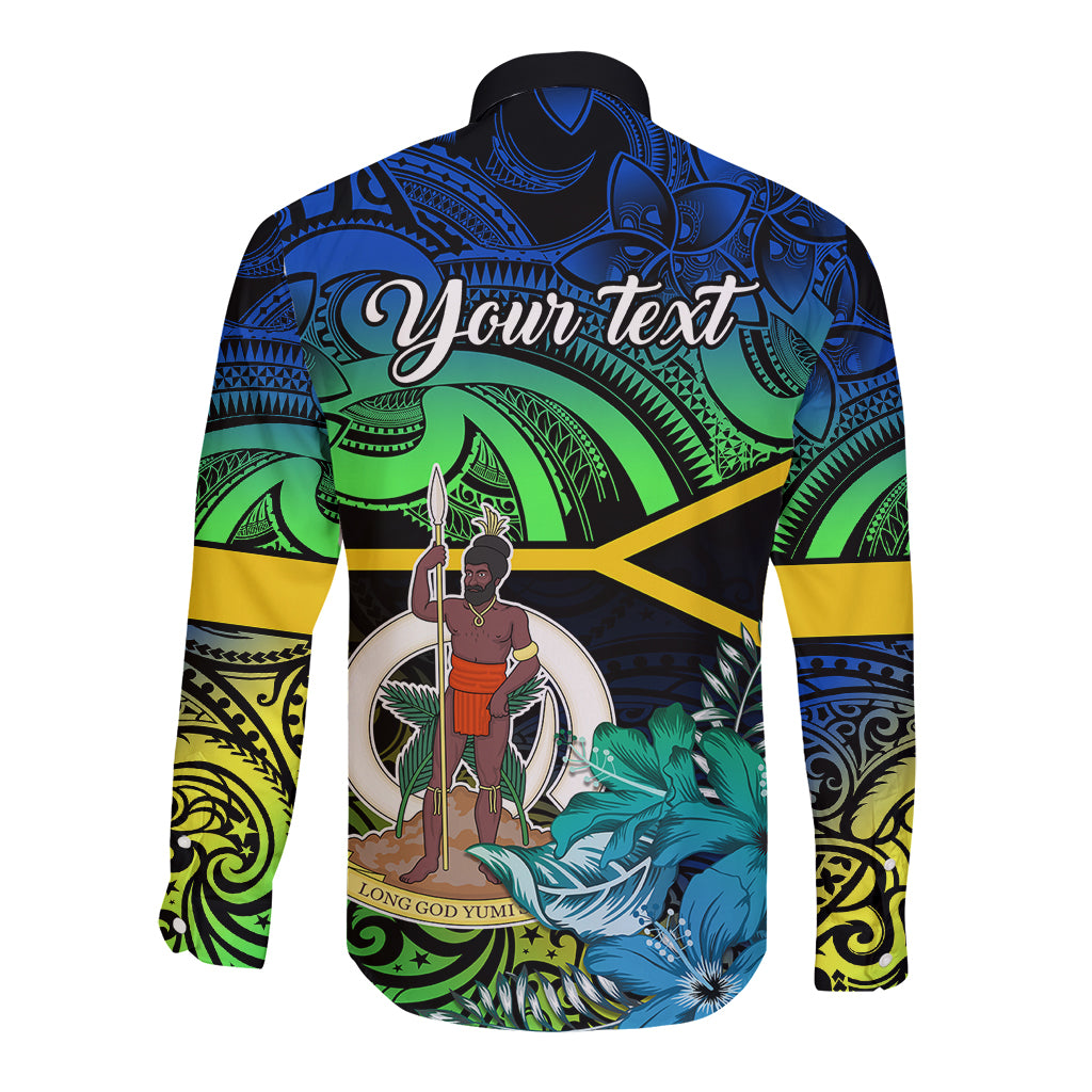 personalised-malampa-day-long-sleeve-button-shirt-vanuatu-flowers-with-malampa-emblem-tribal-pattern