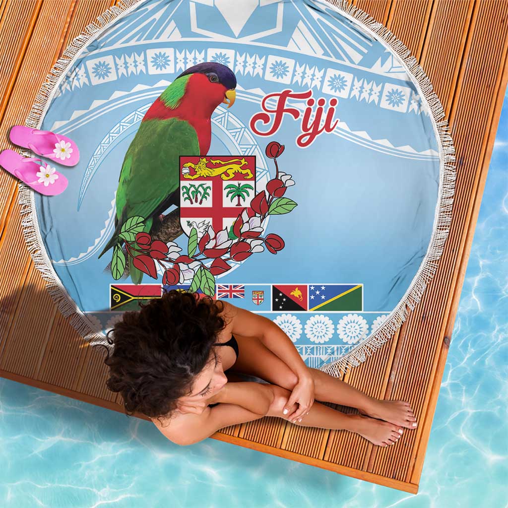 Melanesian Fiji Kula Bird Beach Blanket with Tagimoucia Masi Tapa Pattern