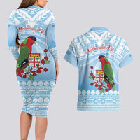 Melanesian Fiji Kula Bird Couples Matching Long Sleeve Bodycon Dress and Hawaiian Shirt with Tagimoucia Masi Tapa Pattern LT9 - Polynesian Pride