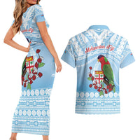 Melanesian Fiji Kula Bird Couples Matching Short Sleeve Bodycon Dress and Hawaiian Shirt with Tagimoucia Masi Tapa Pattern LT9 - Polynesian Pride