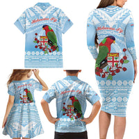 Melanesian Fiji Kula Bird Family Matching Long Sleeve Bodycon Dress and Hawaiian Shirt with Tagimoucia Masi Tapa Pattern LT9 - Polynesian Pride