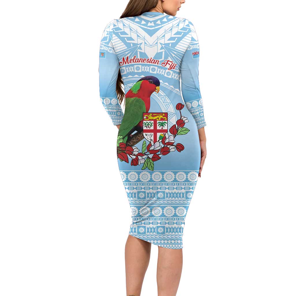 Melanesian Fiji Kula Bird Family Matching Long Sleeve Bodycon Dress and Hawaiian Shirt with Tagimoucia Masi Tapa Pattern LT9 - Polynesian Pride