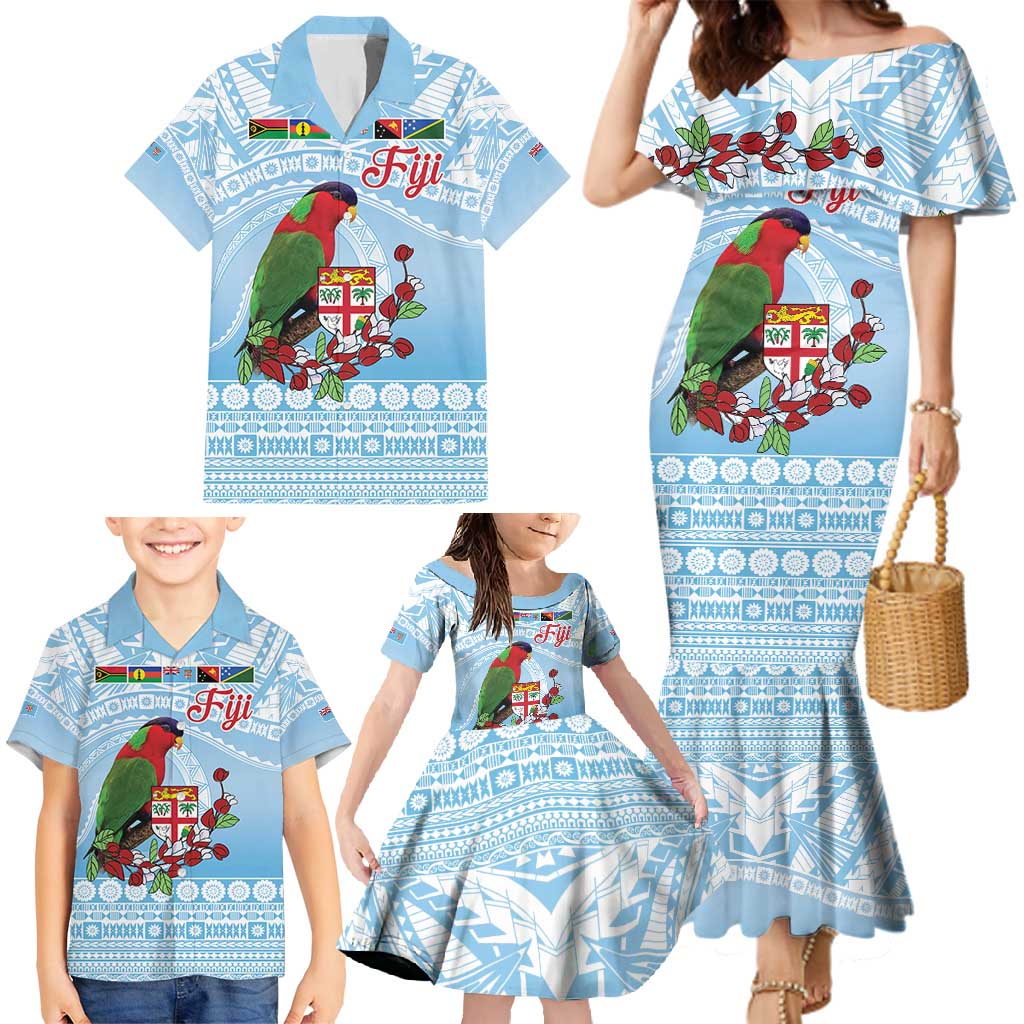 Melanesian Fiji Kula Bird Family Matching Mermaid Dress and Hawaiian Shirt with Tagimoucia Masi Tapa Pattern LT9 - Polynesian Pride