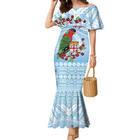 Melanesian Fiji Kula Bird Family Matching Mermaid Dress and Hawaiian Shirt with Tagimoucia Masi Tapa Pattern LT9 Mom's Dress Blue - Polynesian Pride