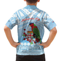Melanesian Fiji Kula Bird Family Matching Off The Shoulder Long Sleeve Dress and Hawaiian Shirt with Tagimoucia Masi Tapa Pattern LT9 - Polynesian Pride