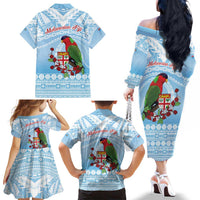 Melanesian Fiji Kula Bird Family Matching Off The Shoulder Long Sleeve Dress and Hawaiian Shirt with Tagimoucia Masi Tapa Pattern LT9 - Polynesian Pride