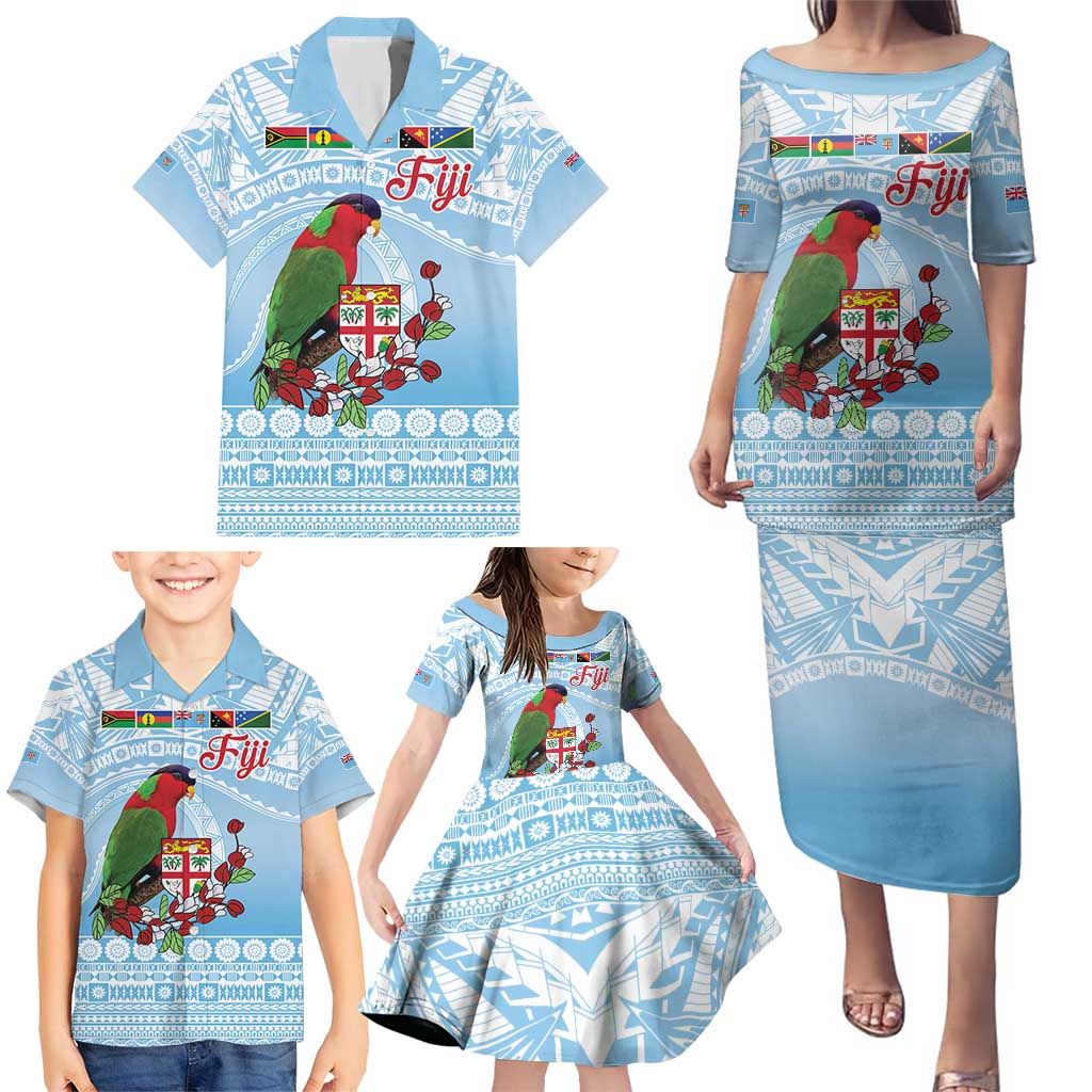 Melanesian Fiji Kula Bird Family Matching Puletasi and Hawaiian Shirt with Tagimoucia Masi Tapa Pattern LT9 - Polynesian Pride