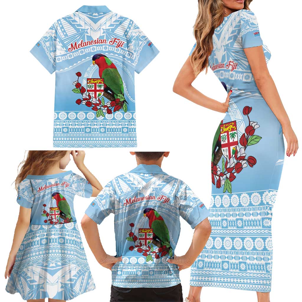 Melanesian Fiji Kula Bird Family Matching Short Sleeve Bodycon Dress and Hawaiian Shirt with Tagimoucia Masi Tapa Pattern LT9 - Polynesian Pride