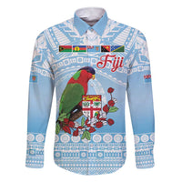 Melanesian Fiji Kula Bird Family Matching Short Sleeve Bodycon Dress and Hawaiian Shirt with Tagimoucia Masi Tapa Pattern LT9 Dad's Shirt - Long Sleeve Blue - Polynesian Pride