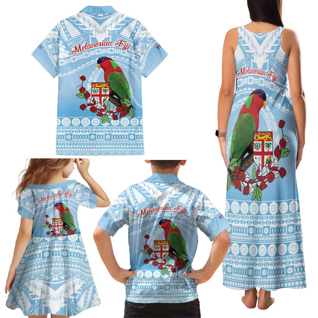 Melanesian Fiji Kula Bird Family Matching Tank Maxi Dress and Hawaiian Shirt with Tagimoucia Masi Tapa Pattern LT9 - Polynesian Pride