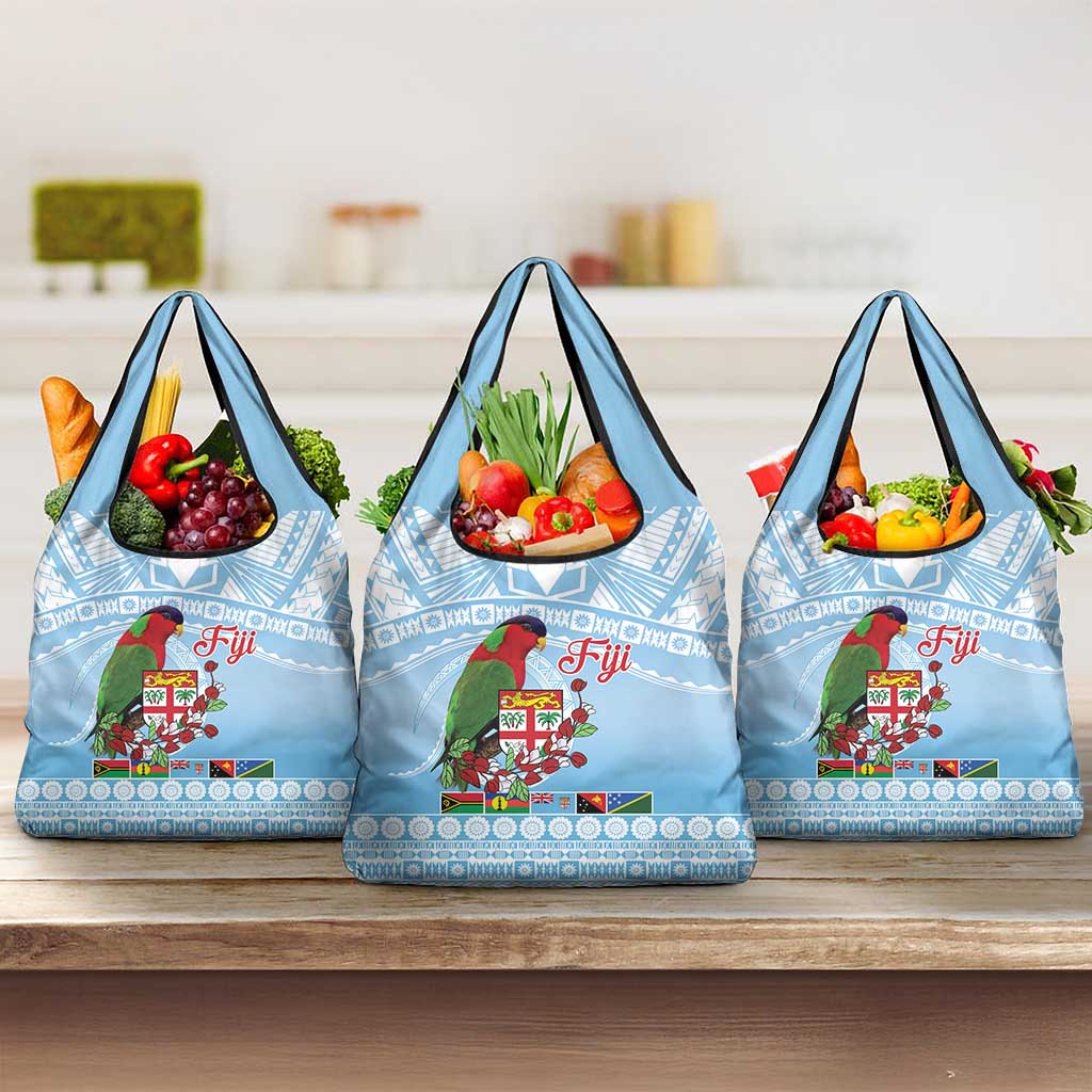 Melanesian Fiji Kula Bird Grocery Bag with Tagimoucia Masi Tapa Pattern