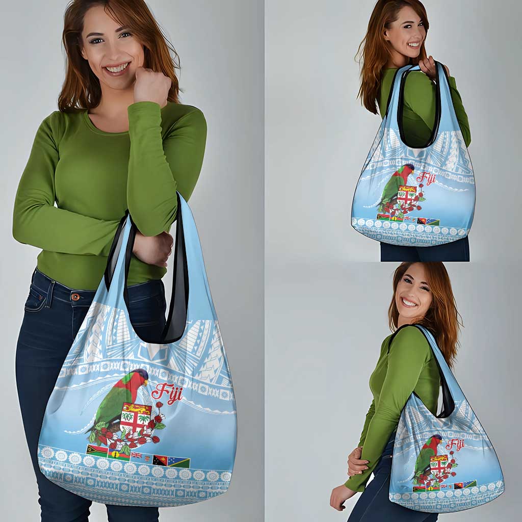 Melanesian Fiji Kula Bird Grocery Bag with Tagimoucia Masi Tapa Pattern