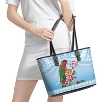 Melanesian Fiji Kula Bird Leather Tote Bag with Tagimoucia Masi Tapa Pattern