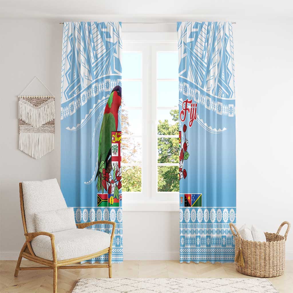 Melanesian Fiji Kula Bird Window Curtain with Tagimoucia Masi Tapa Pattern