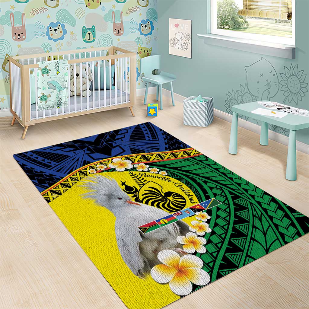 Melanesian New Caledonia Area Rug Plumeria Kagu Bird and Nautilus Shell