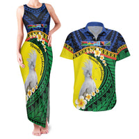 Melanesian New Caledonia Couples Matching Tank Maxi Dress and Hawaiian Shirt Plumeria Kagu Bird and Nautilus Shell LT9 Blue - Polynesian Pride