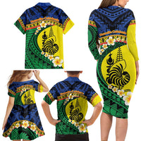 Melanesian New Caledonia Family Matching Long Sleeve Bodycon Dress and Hawaiian Shirt Plumeria Kagu Bird and Nautilus Shell LT9 - Polynesian Pride