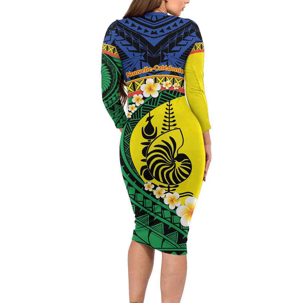 Melanesian New Caledonia Family Matching Long Sleeve Bodycon Dress and Hawaiian Shirt Plumeria Kagu Bird and Nautilus Shell LT9 - Polynesian Pride