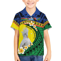 Melanesian New Caledonia Family Matching Long Sleeve Bodycon Dress and Hawaiian Shirt Plumeria Kagu Bird and Nautilus Shell LT9 Son's Shirt Blue - Polynesian Pride