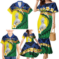Melanesian New Caledonia Family Matching Mermaid Dress and Hawaiian Shirt Plumeria Kagu Bird and Nautilus Shell LT9 - Polynesian Pride