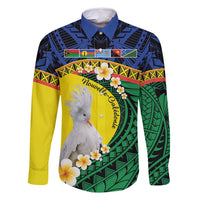 Melanesian New Caledonia Family Matching Mermaid Dress and Hawaiian Shirt Plumeria Kagu Bird and Nautilus Shell LT9 Dad's Shirt - Long Sleeve Blue - Polynesian Pride
