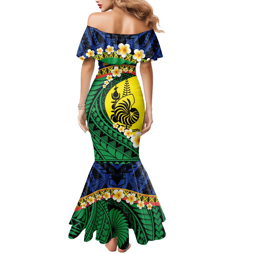 Melanesian New Caledonia Family Matching Mermaid Dress and Hawaiian Shirt Plumeria Kagu Bird and Nautilus Shell LT9 - Polynesian Pride