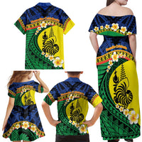 Melanesian New Caledonia Family Matching Off Shoulder Maxi Dress and Hawaiian Shirt Plumeria Kagu Bird and Nautilus Shell LT9 - Polynesian Pride