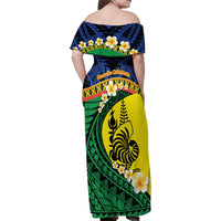 Melanesian New Caledonia Family Matching Off Shoulder Maxi Dress and Hawaiian Shirt Plumeria Kagu Bird and Nautilus Shell LT9 - Polynesian Pride