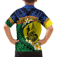 Melanesian New Caledonia Family Matching Off Shoulder Short Dress and Hawaiian Shirt Plumeria Kagu Bird and Nautilus Shell LT9 - Polynesian Pride