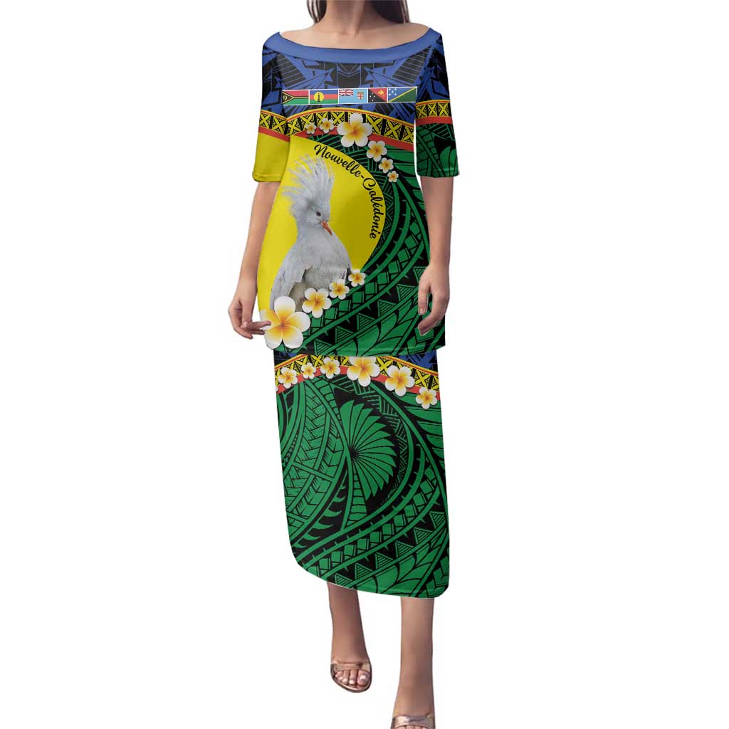 Melanesian New Caledonia Family Matching Puletasi and Hawaiian Shirt Plumeria Kagu Bird and Nautilus Shell LT9 Mom's Dress Blue - Polynesian Pride