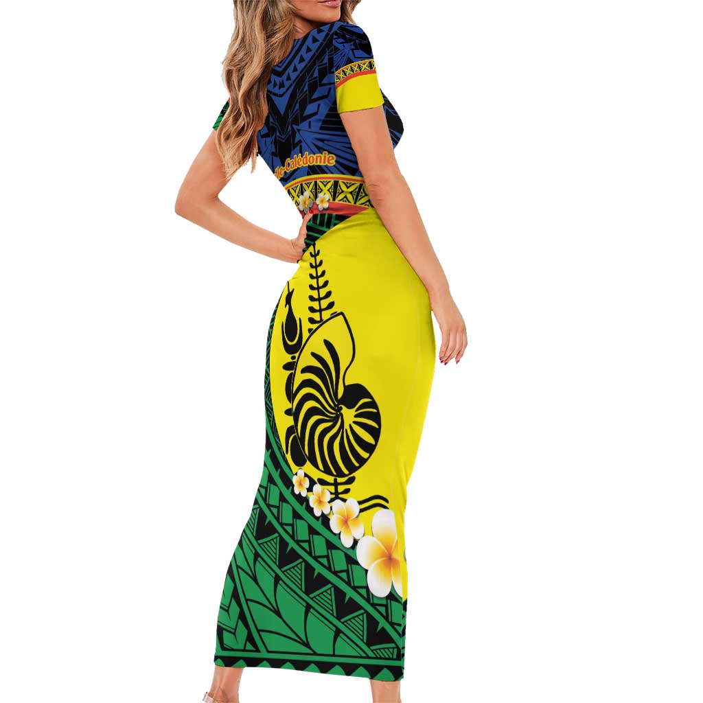 Melanesian New Caledonia Family Matching Short Sleeve Bodycon Dress and Hawaiian Shirt Plumeria Kagu Bird and Nautilus Shell LT9 - Polynesian Pride