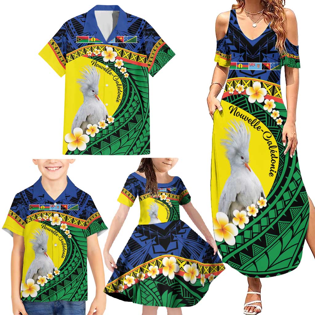 Melanesian New Caledonia Family Matching Summer Maxi Dress and Hawaiian Shirt Plumeria Kagu Bird and Nautilus Shell LT9 - Polynesian Pride