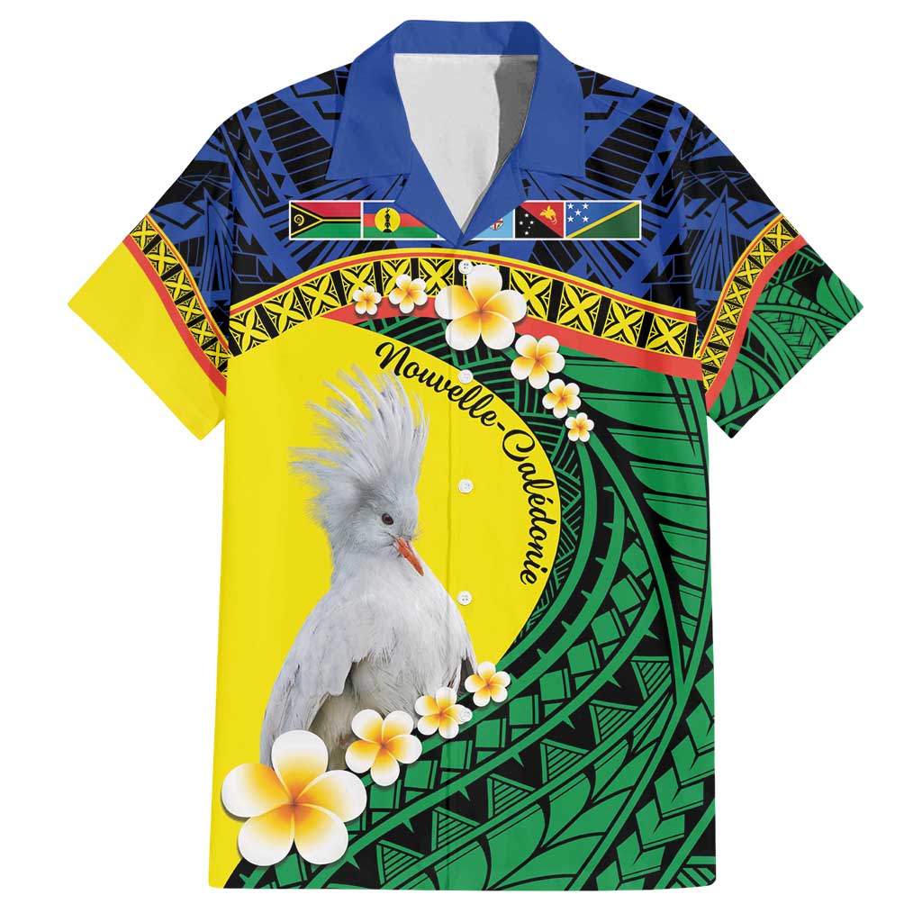 Melanesian New Caledonia Family Matching Tank Maxi Dress and Hawaiian Shirt Plumeria Kagu Bird and Nautilus Shell LT9 Dad's Shirt - Short Sleeve Blue - Polynesian Pride