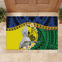 Melanesian New Caledonia Rubber Doormat Plumeria Kagu Bird and Nautilus Shell LT9 Blue - Polynesian Pride