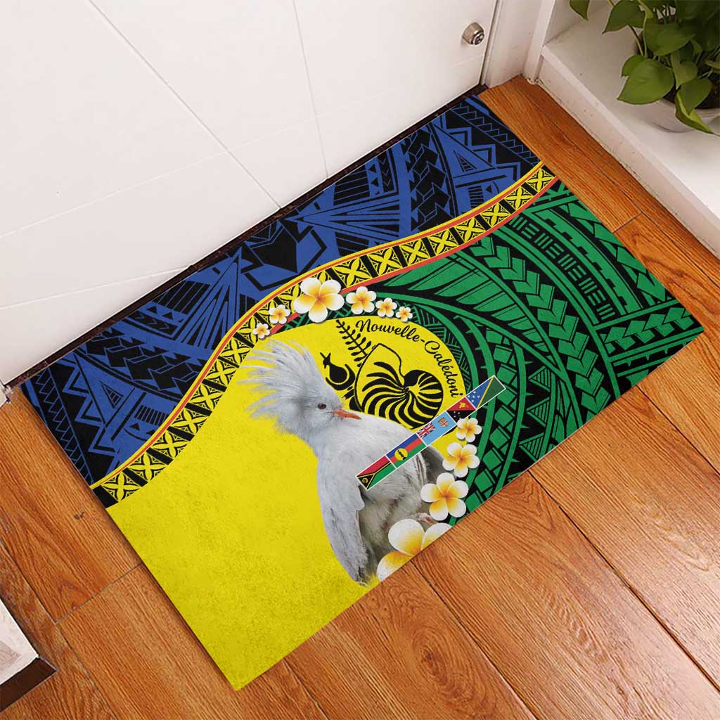 Melanesian New Caledonia Rubber Doormat Plumeria Kagu Bird and Nautilus Shell LT9 - Polynesian Pride