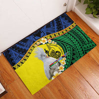 Melanesian New Caledonia Rubber Doormat Plumeria Kagu Bird and Nautilus Shell LT9 - Polynesian Pride