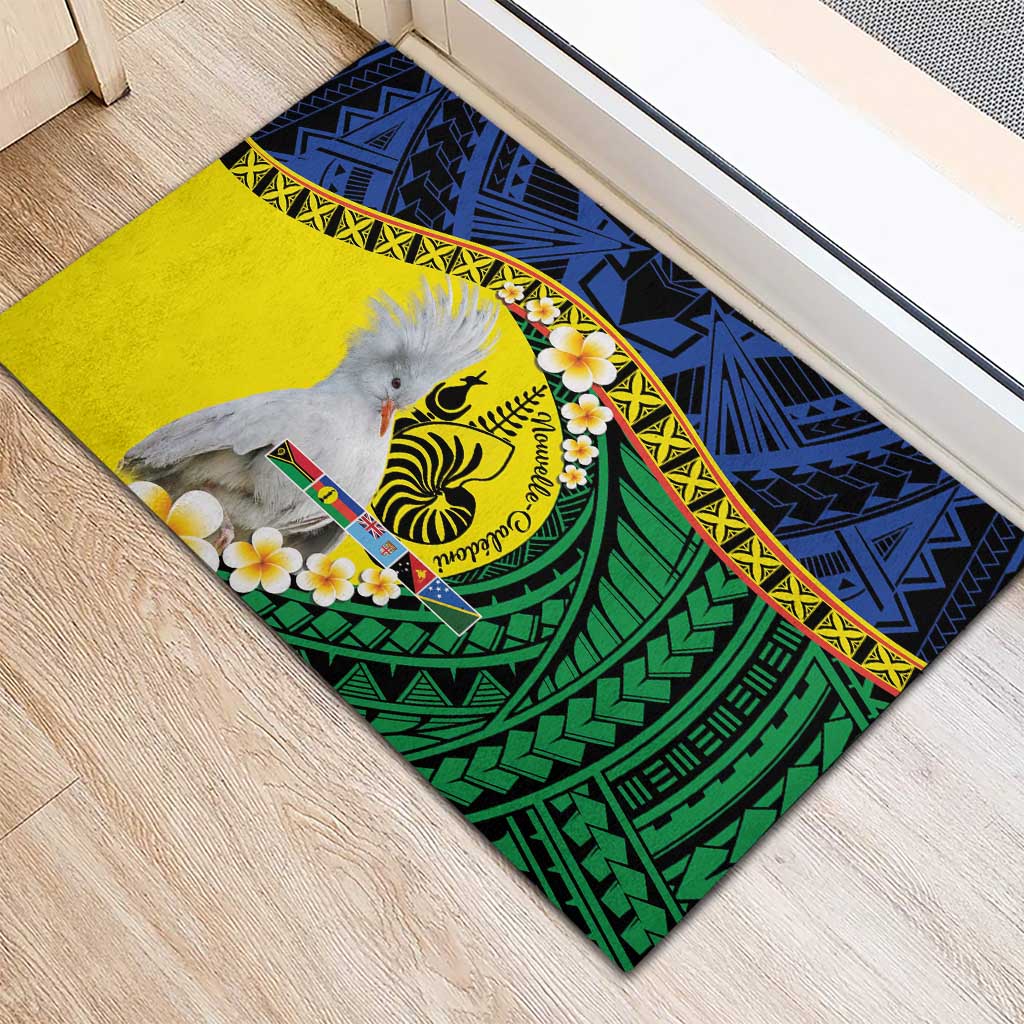 Melanesian New Caledonia Rubber Doormat Plumeria Kagu Bird and Nautilus Shell LT9 - Polynesian Pride