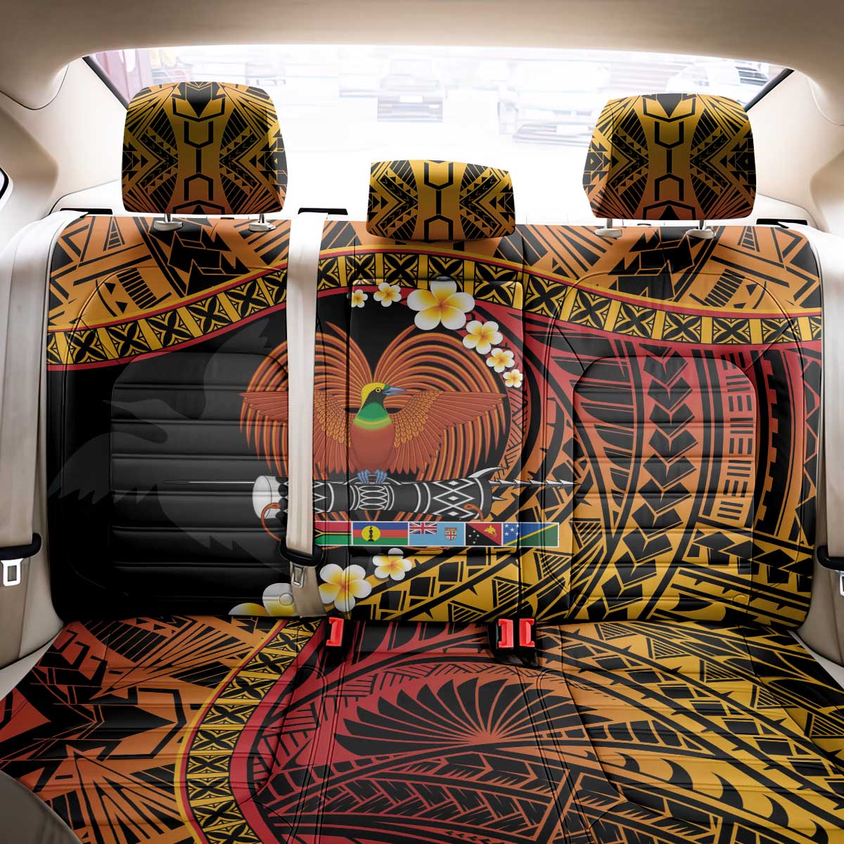 Melanesian Papua New Guinea Back Car Seat Cover Plumeria Bird of Paradise Tribal LT9 - Polynesian Pride