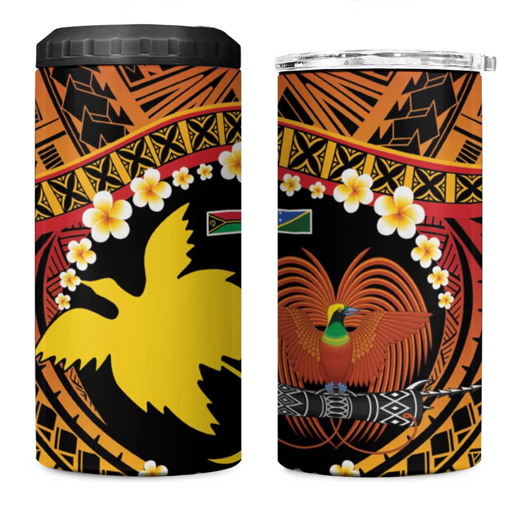 Melanesian Papua New Guinea 4 in 1 Can Cooler Tumbler Plumeria Bird of Paradise Tribal LT9 One Size: 16 oz Red - Polynesian Pride