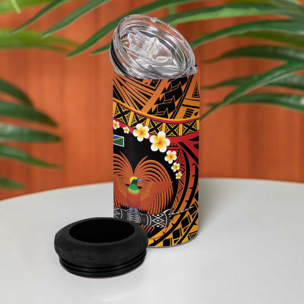 Melanesian Papua New Guinea 4 in 1 Can Cooler Tumbler Plumeria Bird of Paradise Tribal LT9 - Polynesian Pride