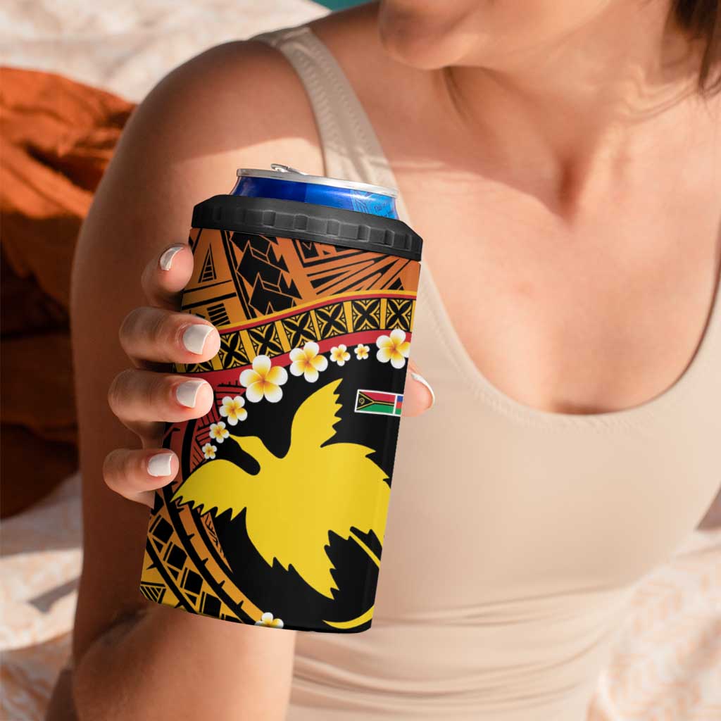 Melanesian Papua New Guinea 4 in 1 Can Cooler Tumbler Plumeria Bird of Paradise Tribal LT9 - Polynesian Pride