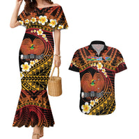Melanesian Papua New Guinea Couples Matching Mermaid Dress and Hawaiian Shirt Plumeria Bird of Paradise Tribal LT9 Red - Polynesian Pride