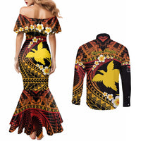 Melanesian Papua New Guinea Couples Matching Mermaid Dress and Long Sleeve Button Shirt Plumeria Bird of Paradise Tribal LT9 - Polynesian Pride